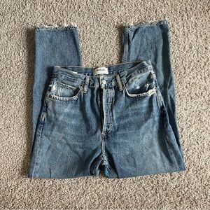 Agolde Riley Button Fly Frayed Hem Denim Jeans